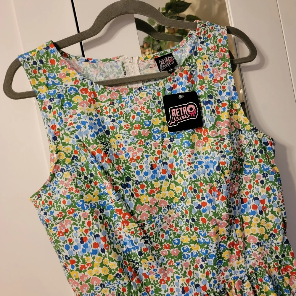 Retrolicious 4876 Painted Floral Midi Dress XL NWT - Picture 2 of 5